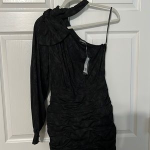 BNWT bebe Jet Black One Shoulder Jacquard Dress size 4